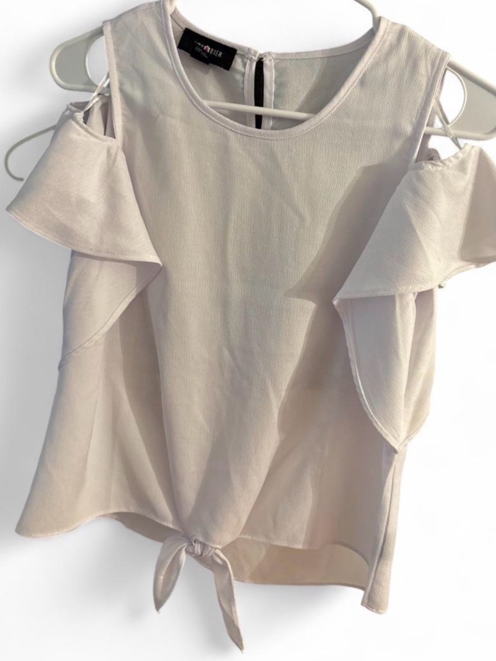 Girl’s Amy Byer Cold Shoulder White Blouse with Tie Hem